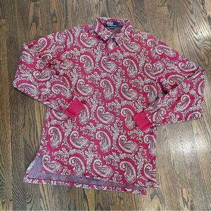 POLO RALPH LAUREN Vintage 90s Red Paisley Long Sleeve Polo Shirt